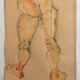 Mixed media on paper by robert haisley, study of female body, with color highlights