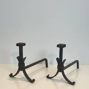 Paire de chenets modernistes en fer forgé