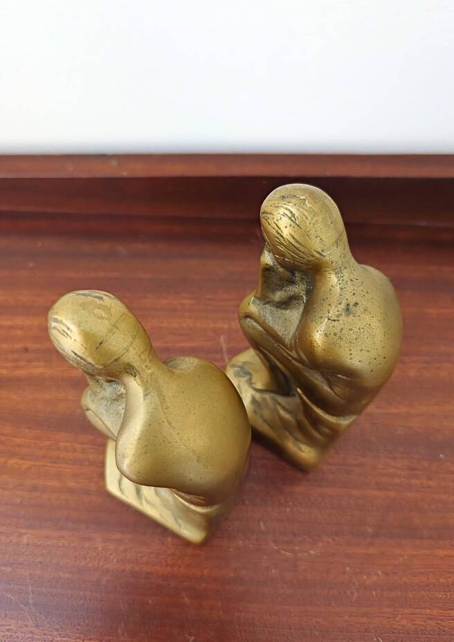 Pair of bookends The Thinker by Rodin in solid brass