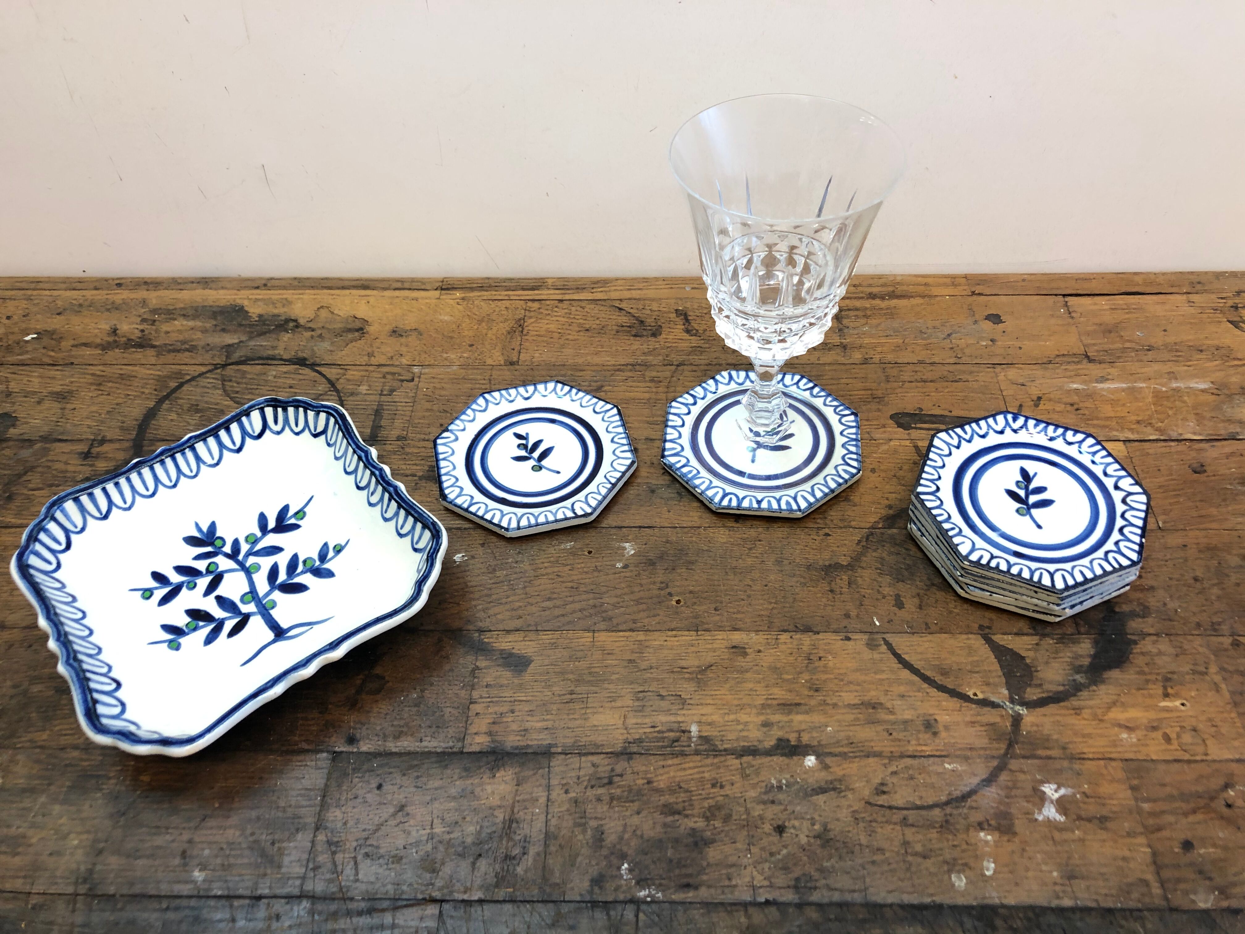 Glass underside and ceramic ramekin Gien France 60s