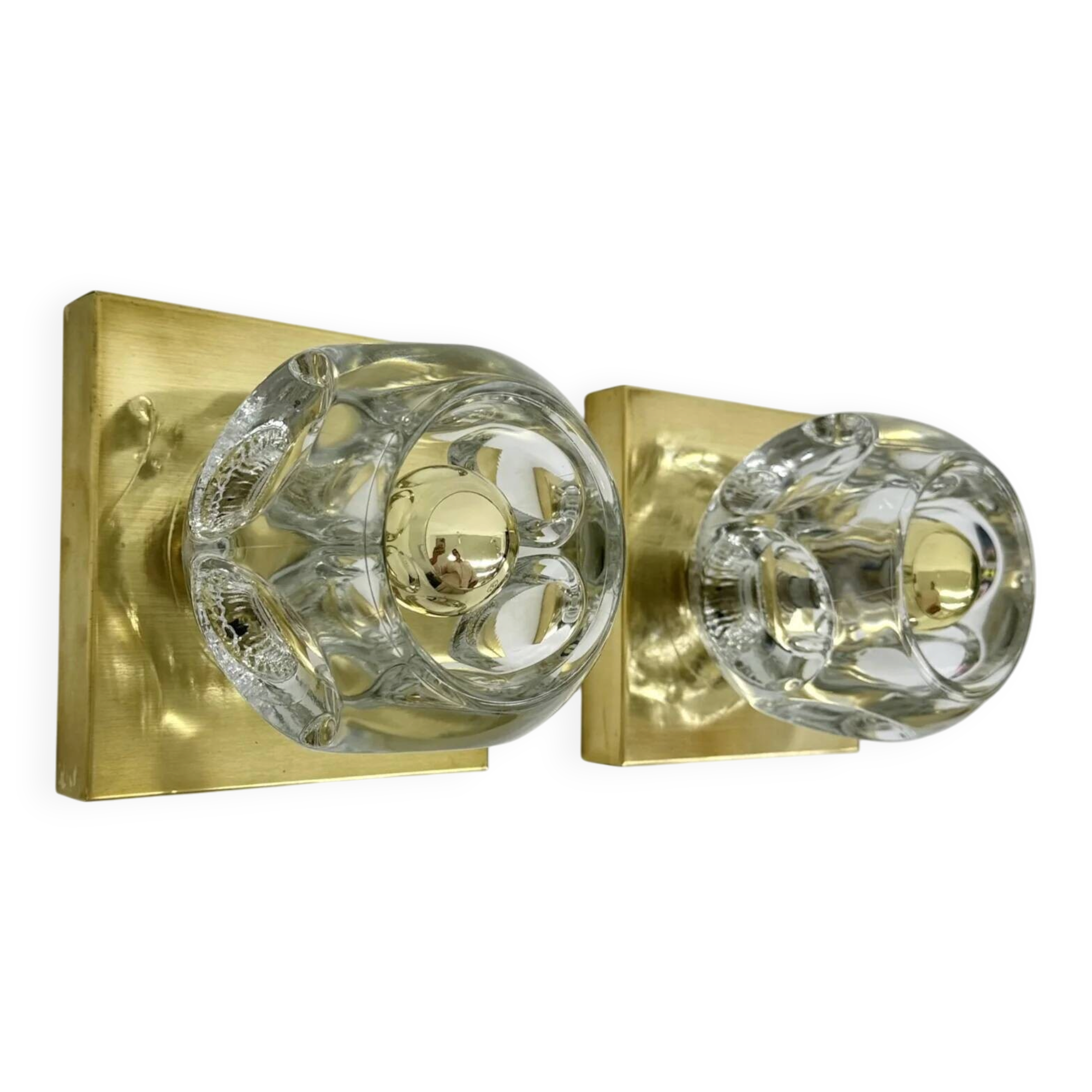 Pair of Peil & Putzler ice cube glass wall lamps, 1970s