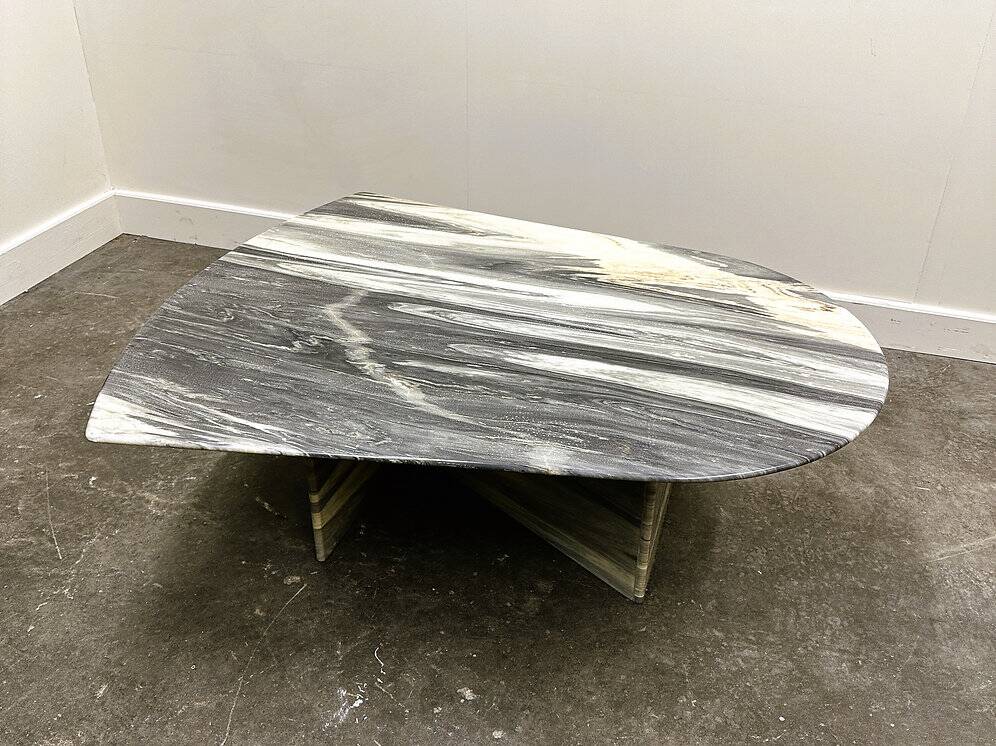 Large vintage unique marble table with zig zag base, France, 1980s