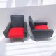 Fauteuil retro en Skaï noir et rouge (1)