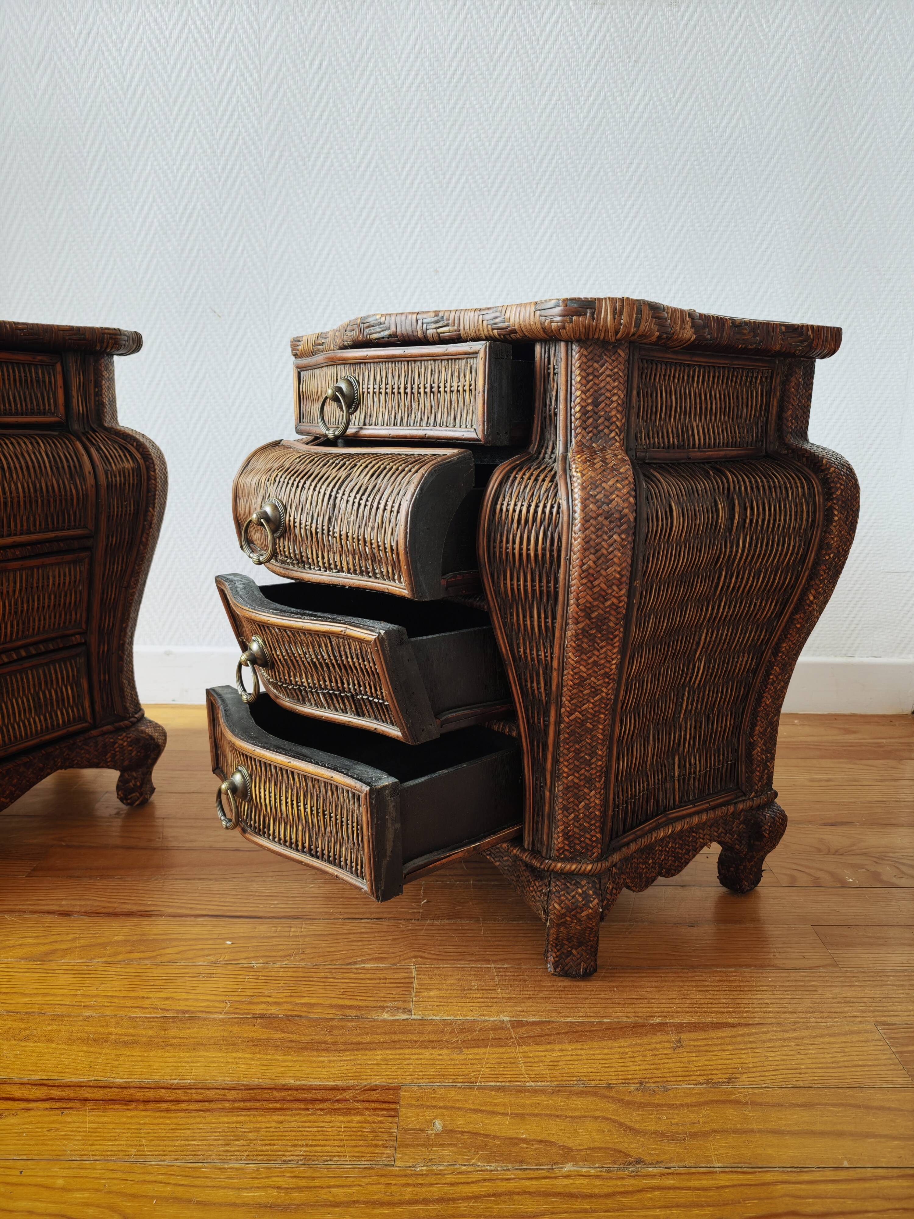 Pair of curved wicker bedside tables