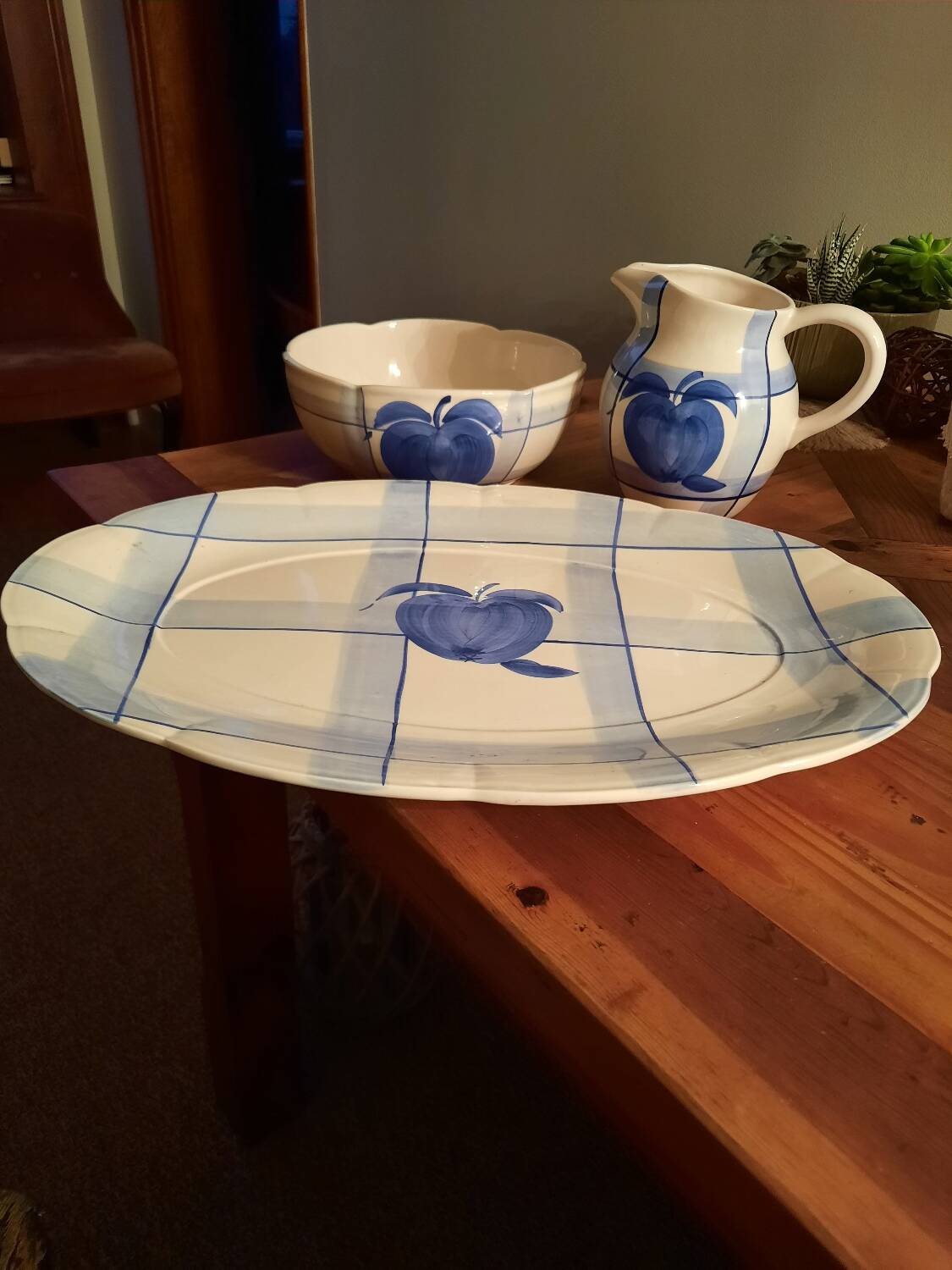 Vintage white and blue ceramic dinnerware set