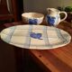 Vintage white and blue ceramic dinnerware set