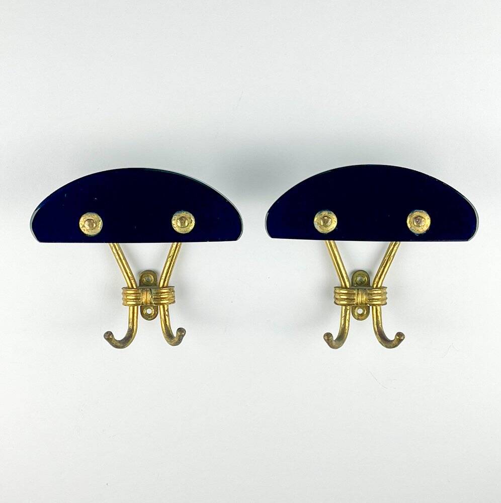 Vintage brass coat hooks, Italy, 1950s, set of 2