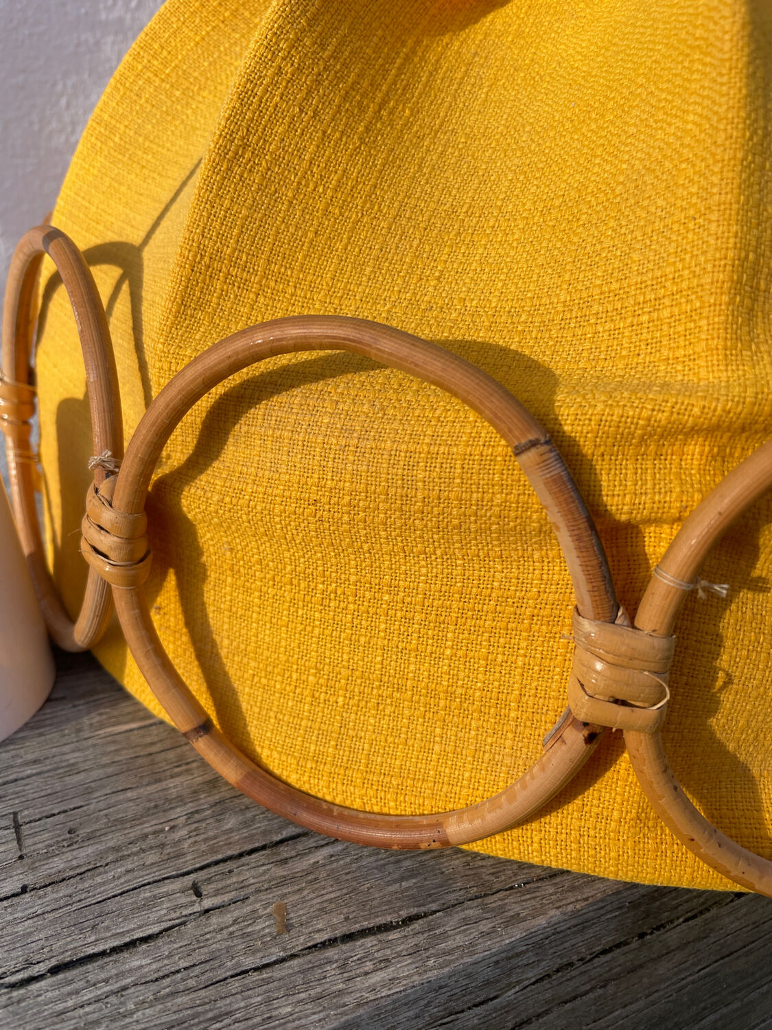 Wooden rattan and fabric suspension