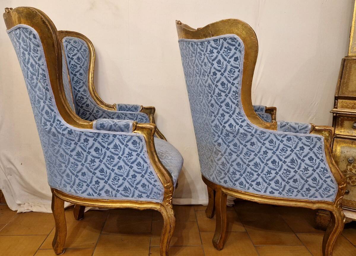 Paire De Fauteuils "Bergère" En Bois Doré de Style Louis XV