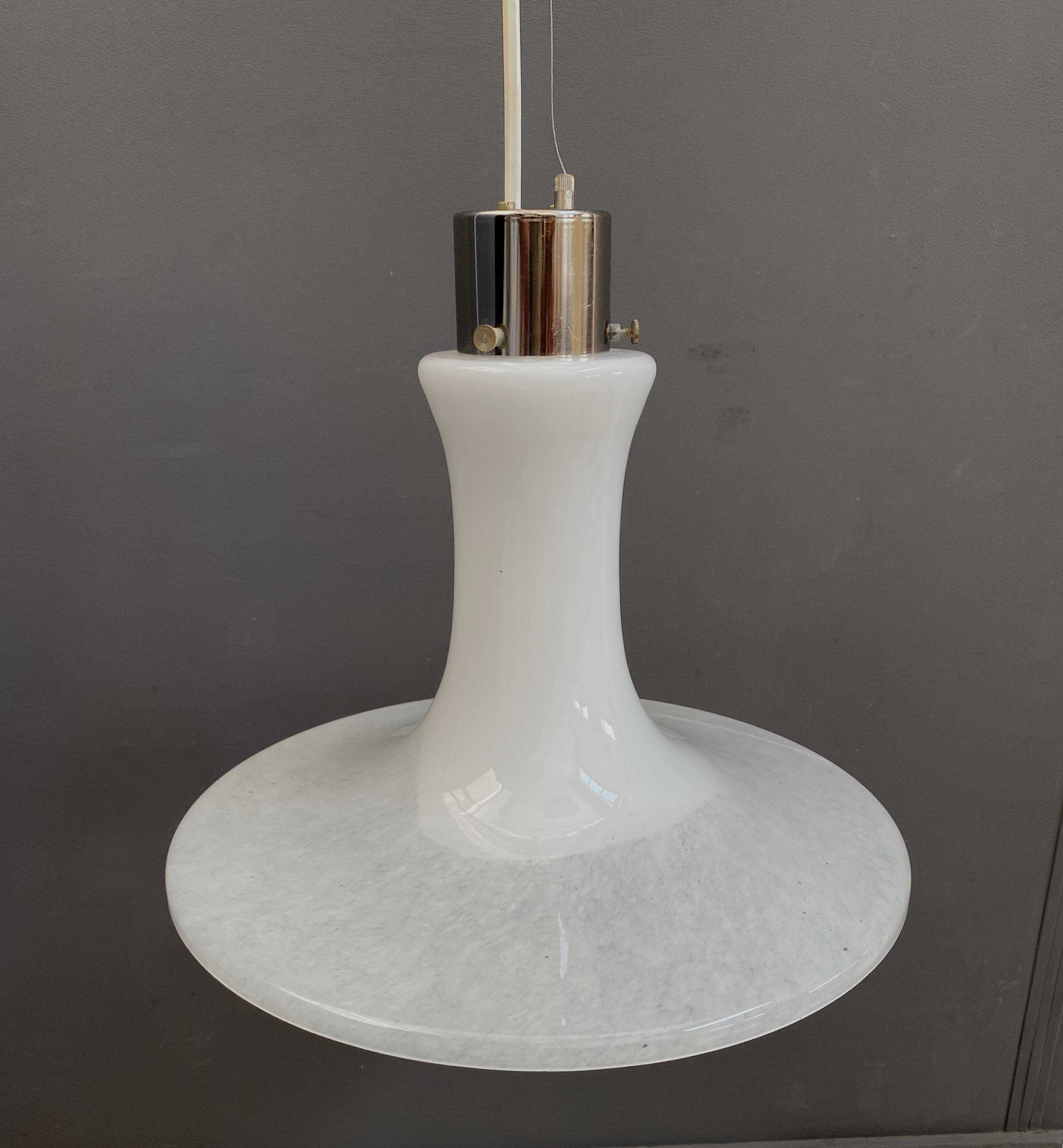 White glass pendant lamp 1980s