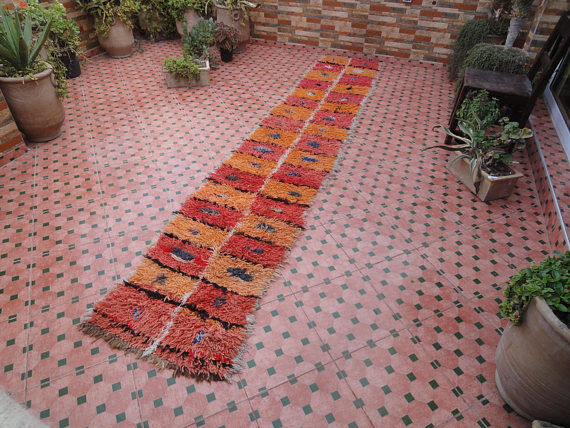 Moroccan vintage azilal hallway carpet berber 377 x 67 cm