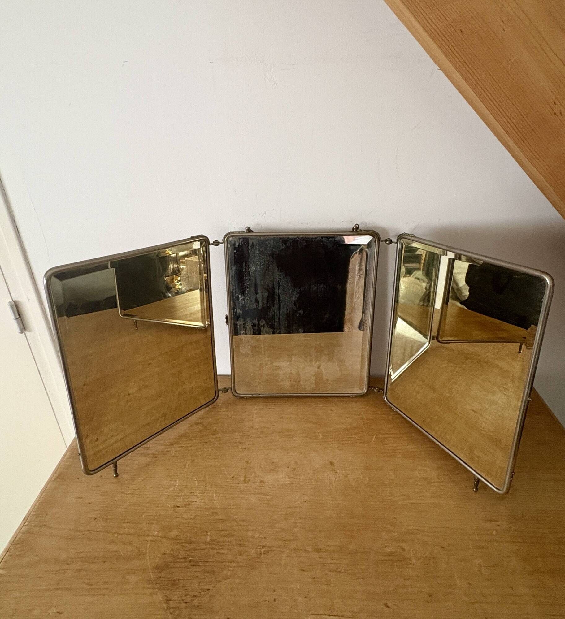Antique barber's triptych mirror