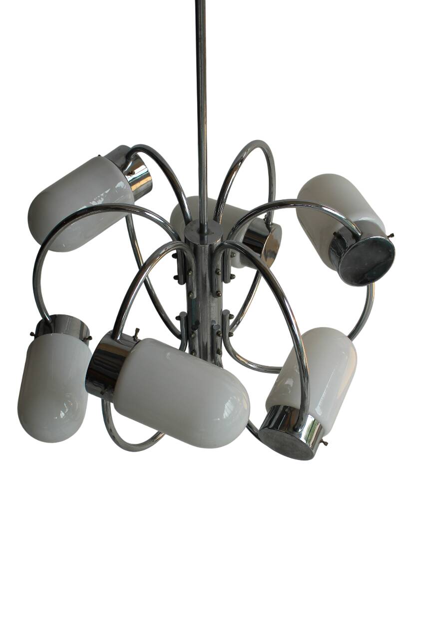 Space Age chrome-plated stylish pendant ceiling lamp, 1970s