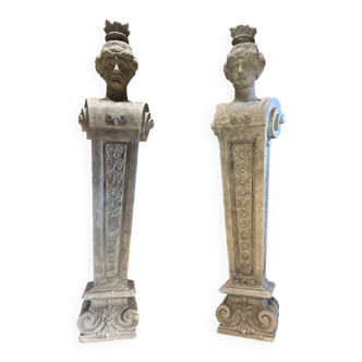 Pair of monumental patinated plaster terms from the early 20th century.