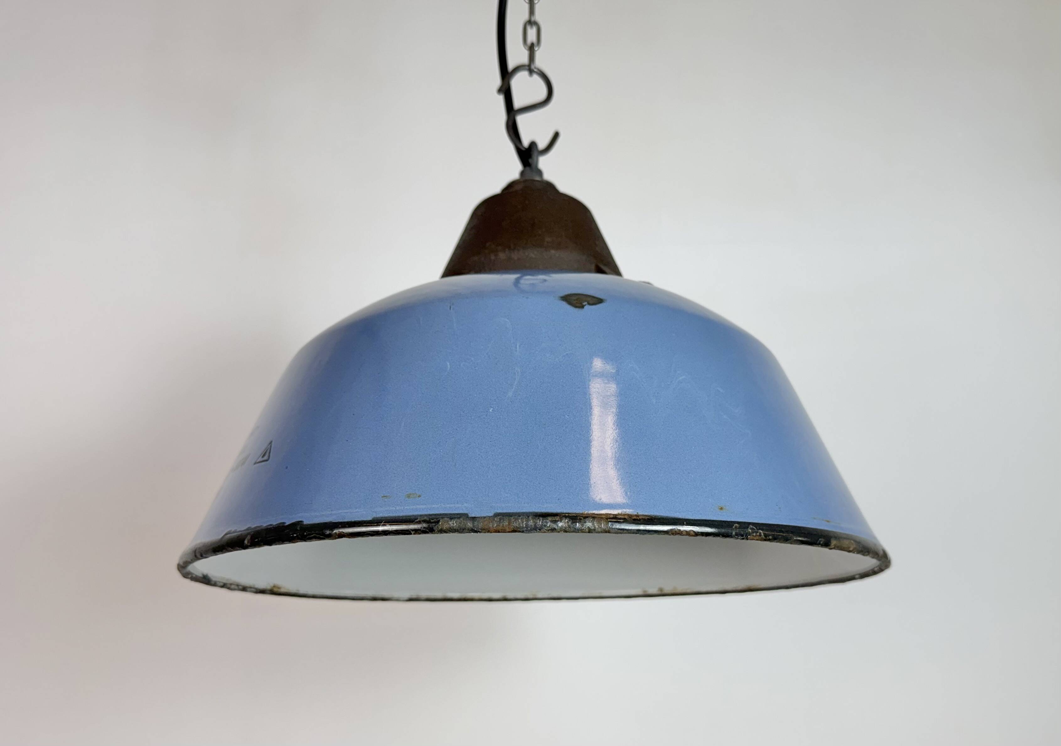 Industrial Blue Enamel and Cast Iron Pendant Lamp, 1960s