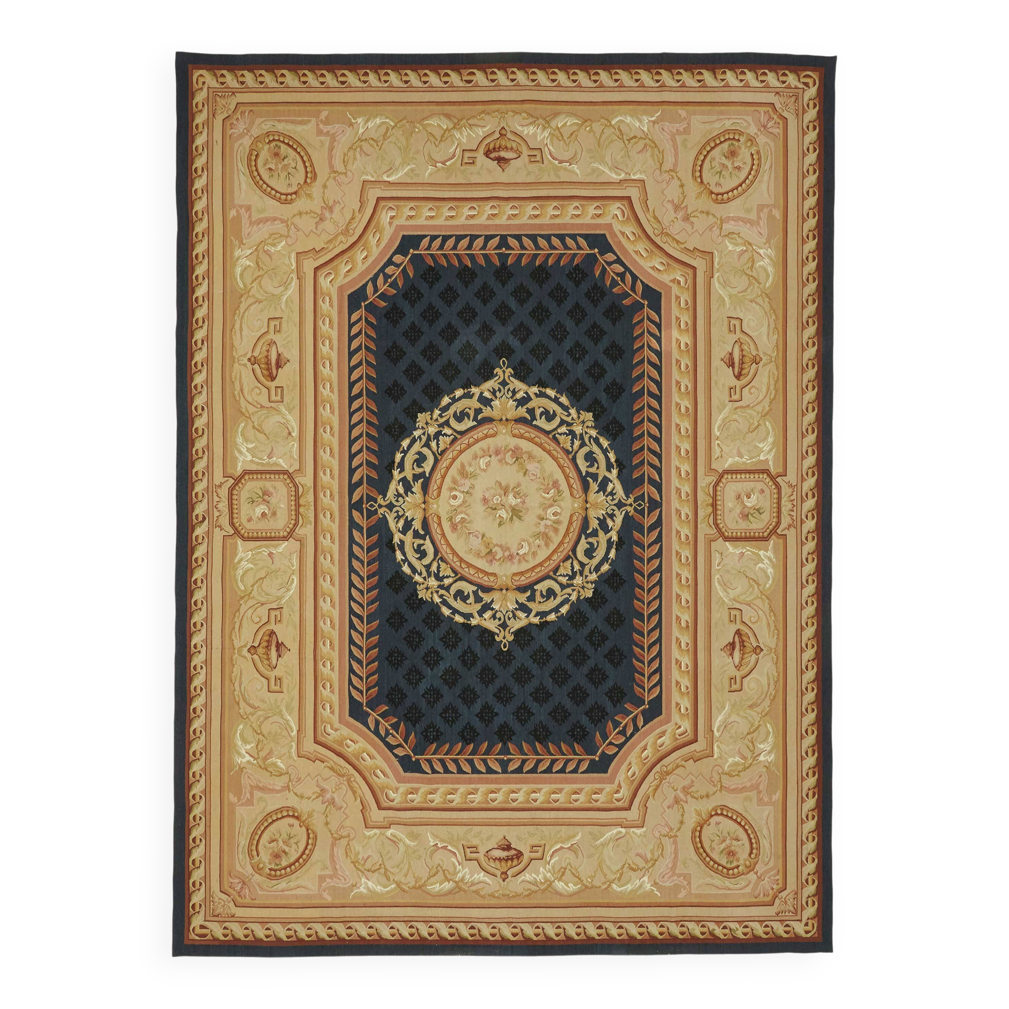 Handmade European Vintage Aubusson Kilim 274 cm x 375 cm