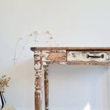 Patinated table - desk with turned legs and its drawer