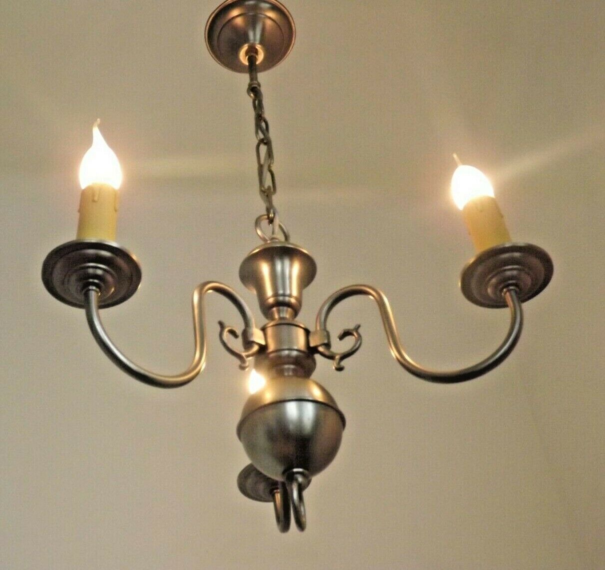 Vintage french 3 light silver brushed satin flemish chandelier