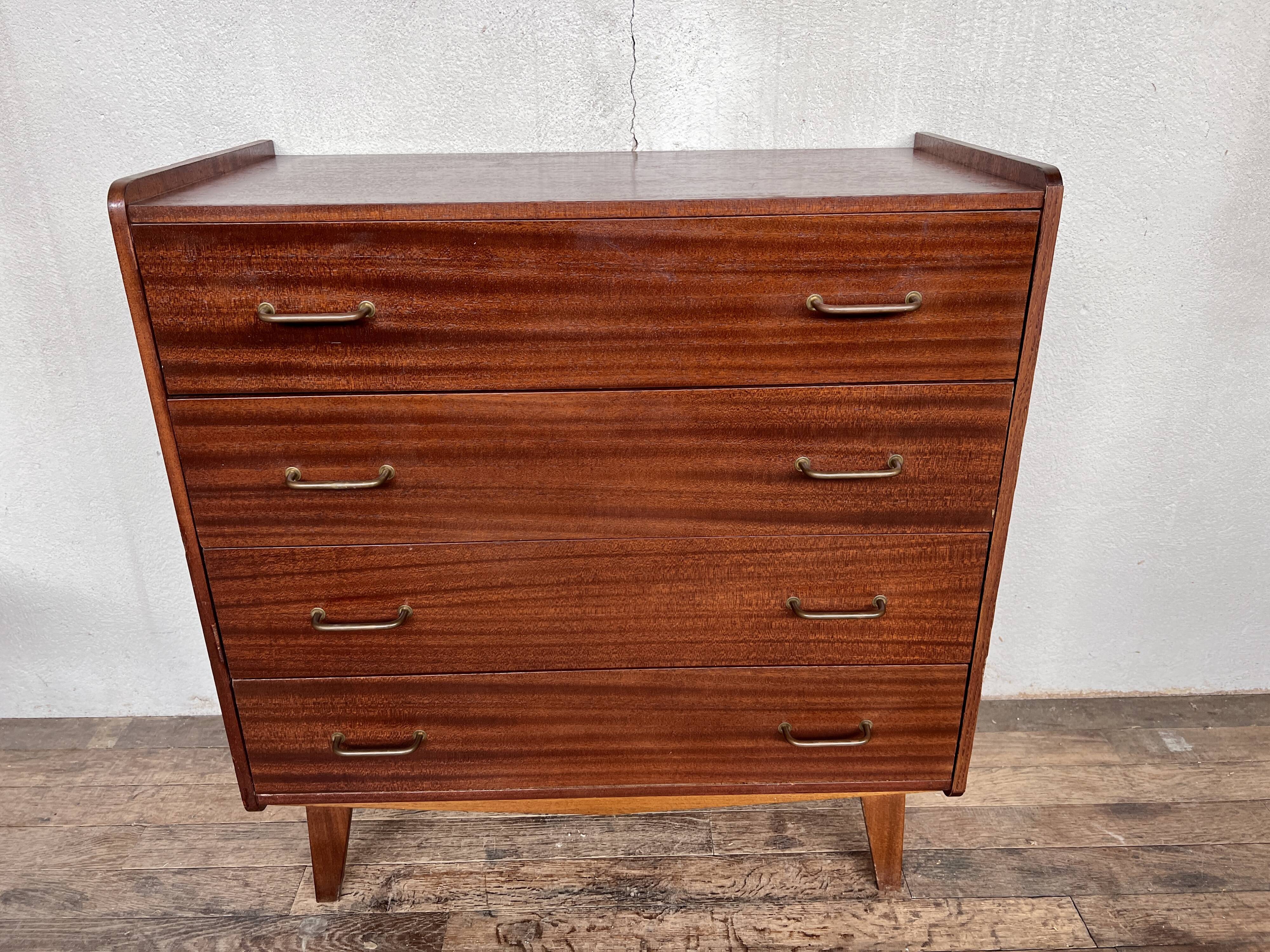 Chest of drawers compass feet in teak 1960 vintage