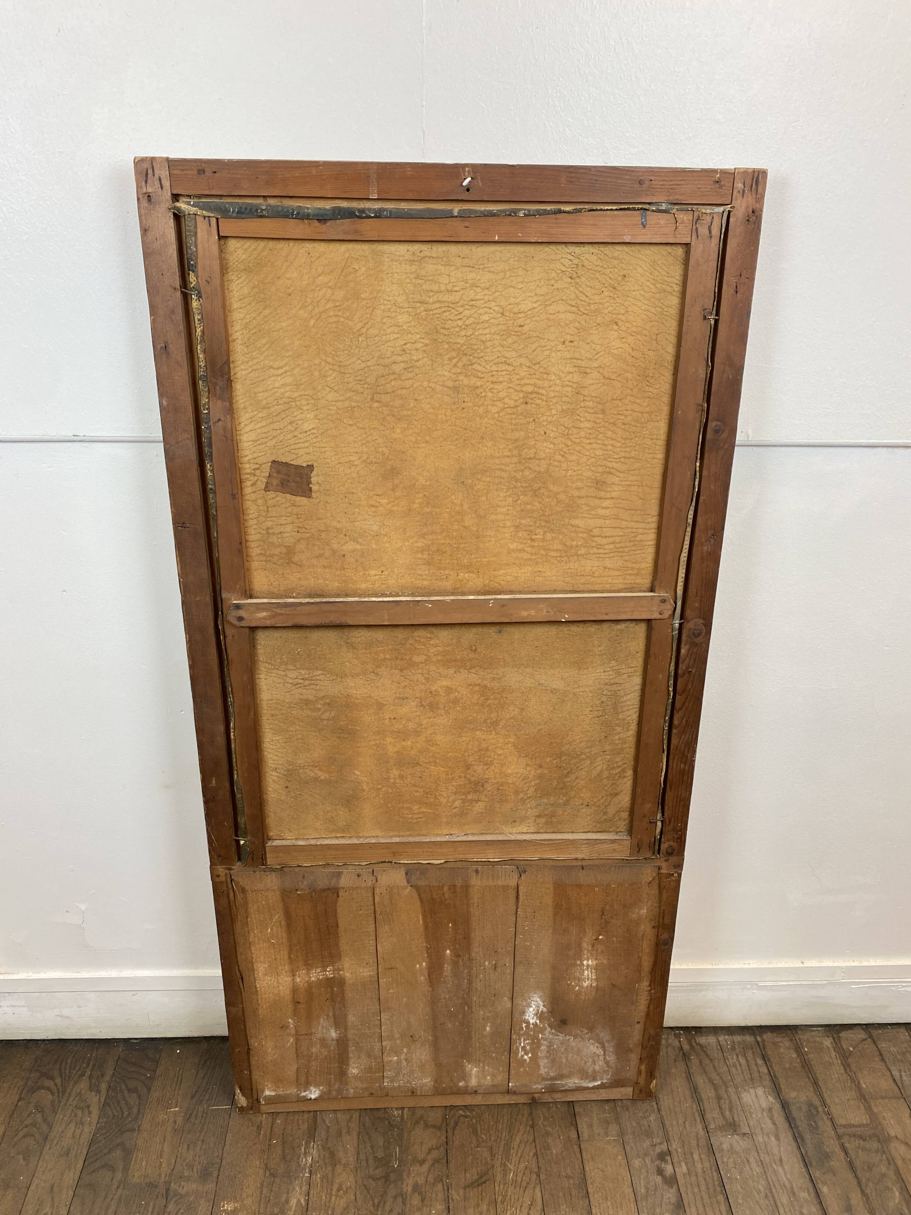 19th century gilded wooden trumeau with romantic scene - 69cm x 140cm