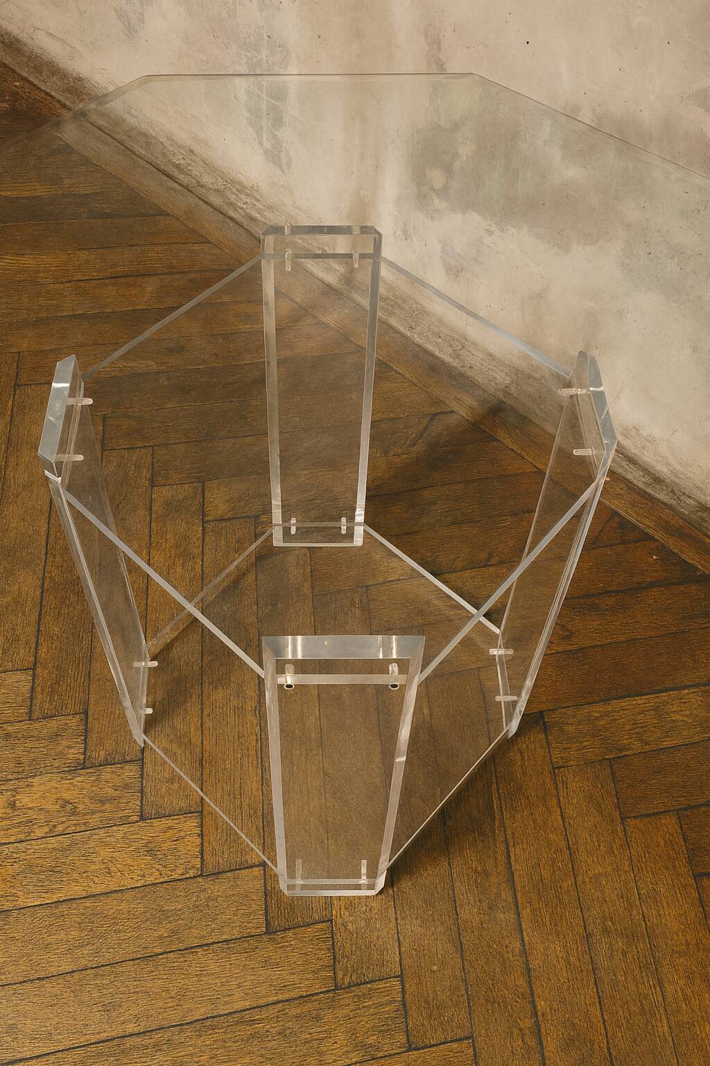 Dining table by Marais International in plexiglass and glass, 1970