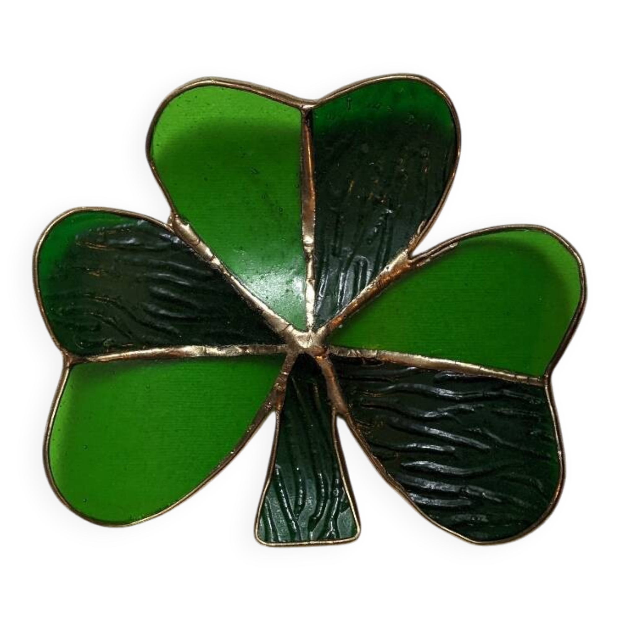 Handcrafted green clover and brass trinket tray