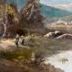 Mountain landscape stroll, oil on canvas signed Rollet.