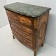 Commode 4 tiroirs marqueterie plateau marbre vert