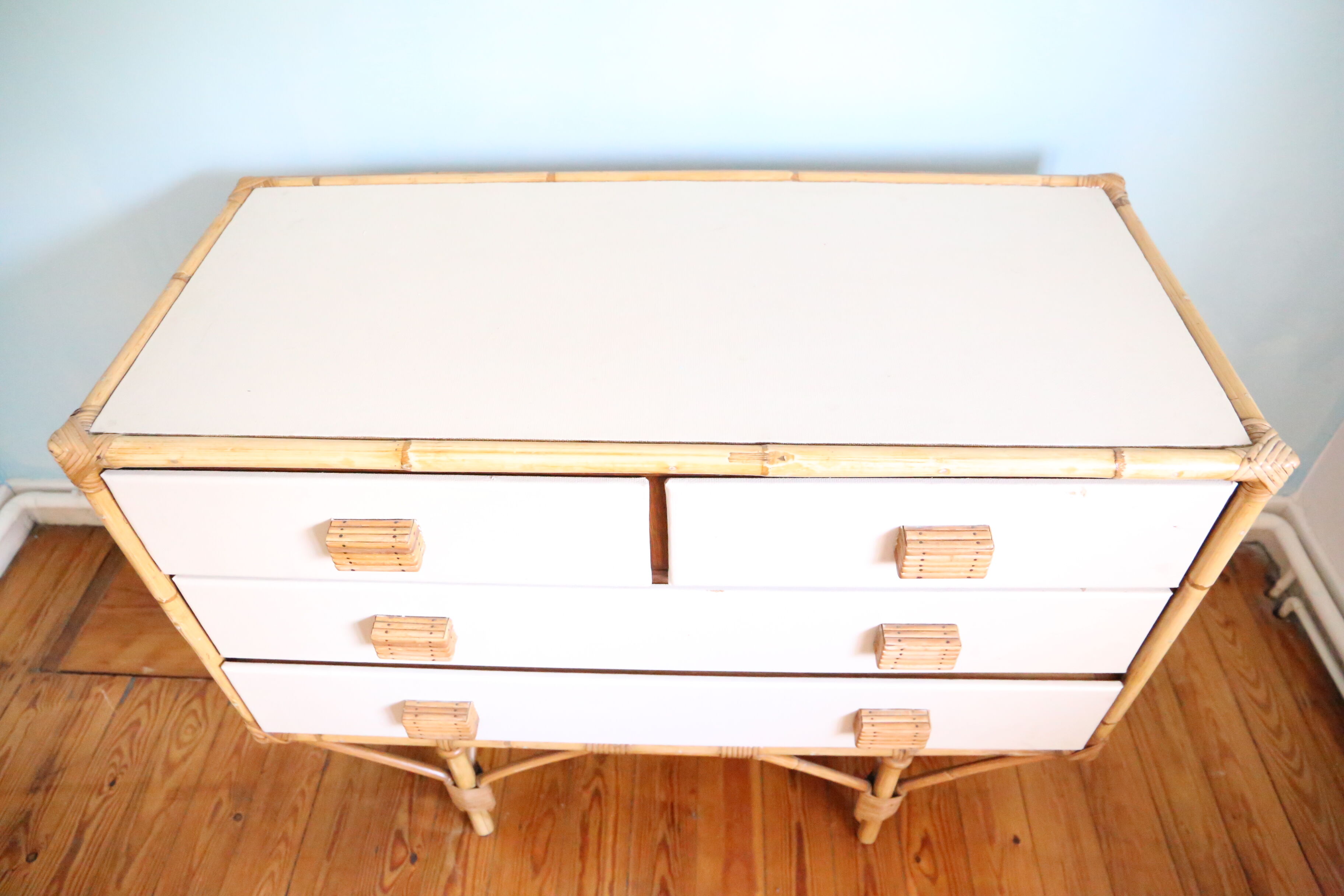 Rattan dresser, natural and white color, 1970s