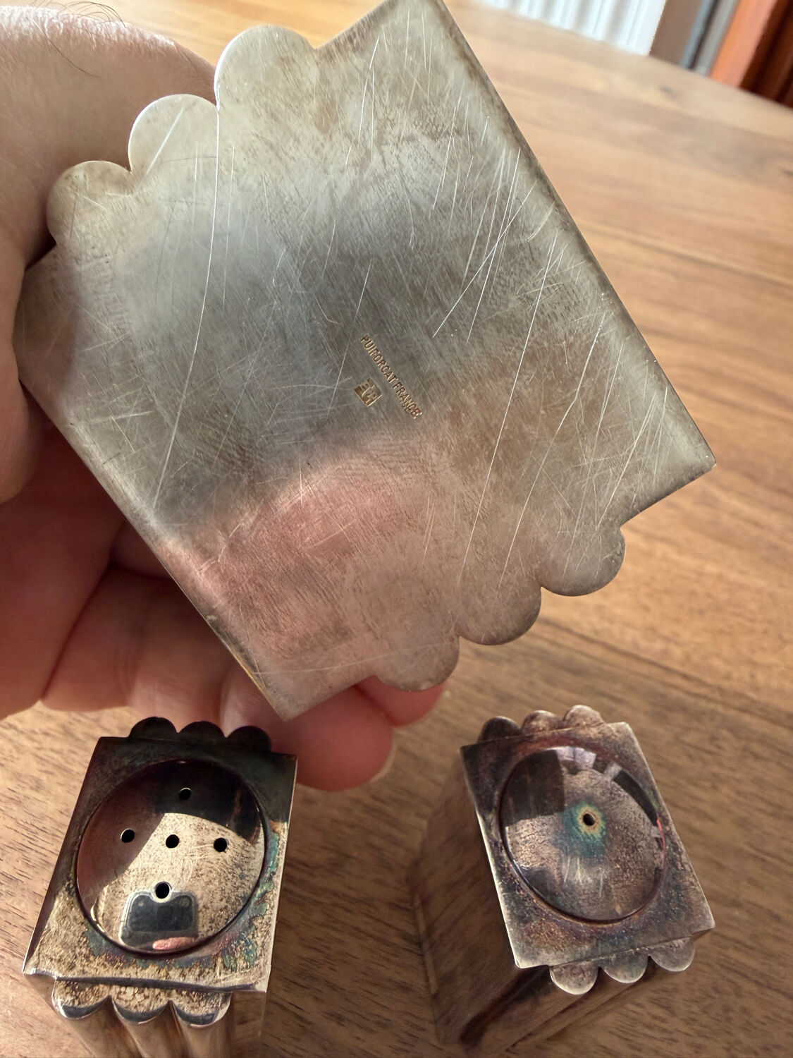 Puiforcat salt cellar, pepper shaker and mustard pot