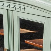 Renovated vintage sage green enfilade – wooden legs & bevelled display cabinets