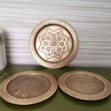Set of 3 vintage moroccan brass decorative wall plates