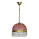 Vintage rose pendant light with pendants and patterned glass globe.