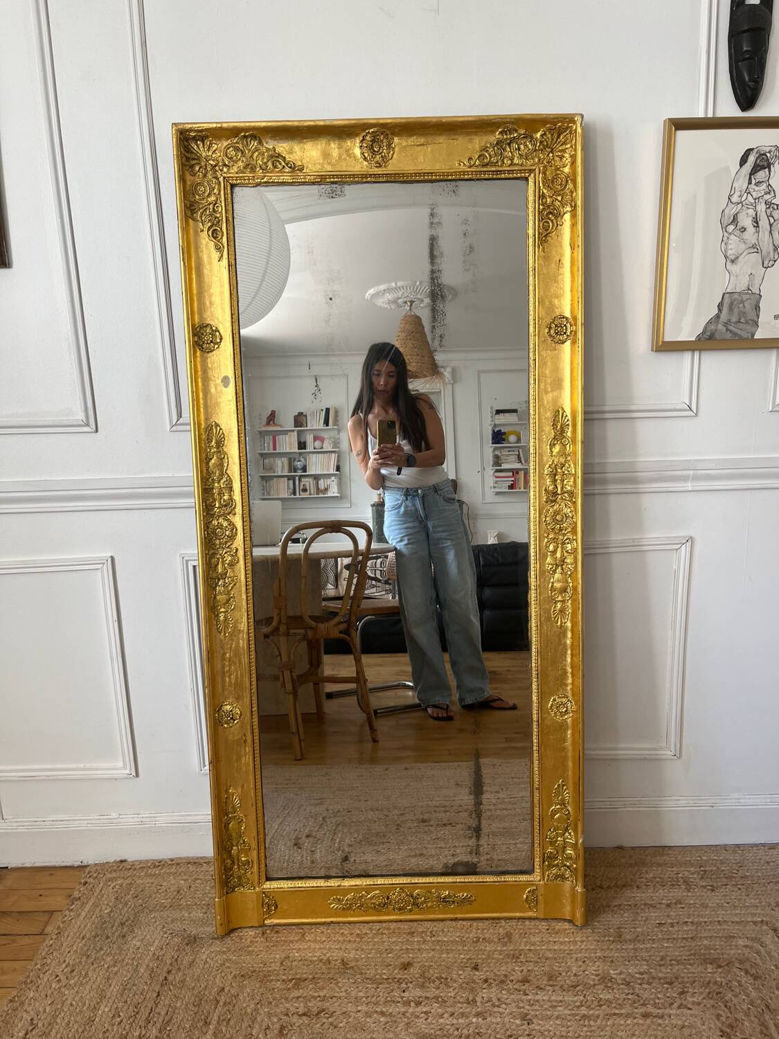 Antique mirror gilded with gold leaf 76cmx160cm