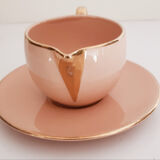 Cup pourer in pink and gold earthenware, vintage