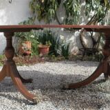 Régence style double piédestal prolongeant table à manger ovale fin des années 70