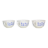 Set of 3 chocolate cups, beige and blue, Boch La Louvière, vintage