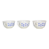 Ensemble de 3 tasses à chocolat, beige et bleu, Boch La Louvière, vintage
