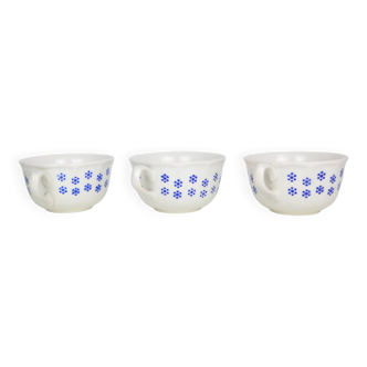 Set of 3 chocolate cups, beige and blue, Boch La Louvière, vintage