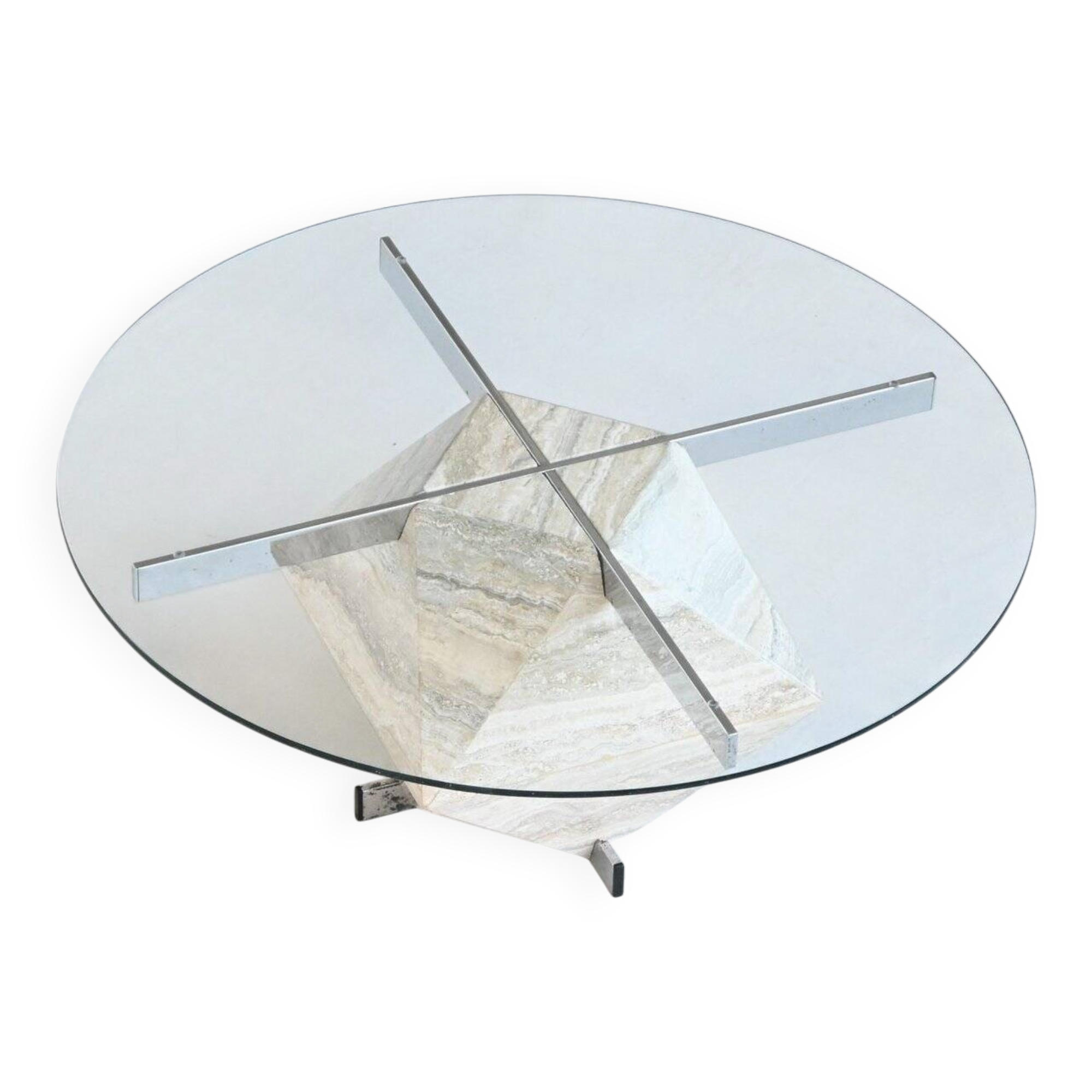 Diamond shaped coffee table in white travertine Italy 1960