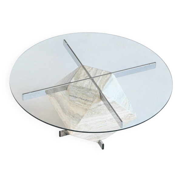 Table basse en forme de diamant en travertin blanc, Italie, 1960.