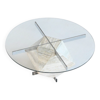 Diamond shaped coffee table in white travertine Italy 1960