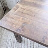 XL farmhouse table in solid oak, brutalist style, 20th century.