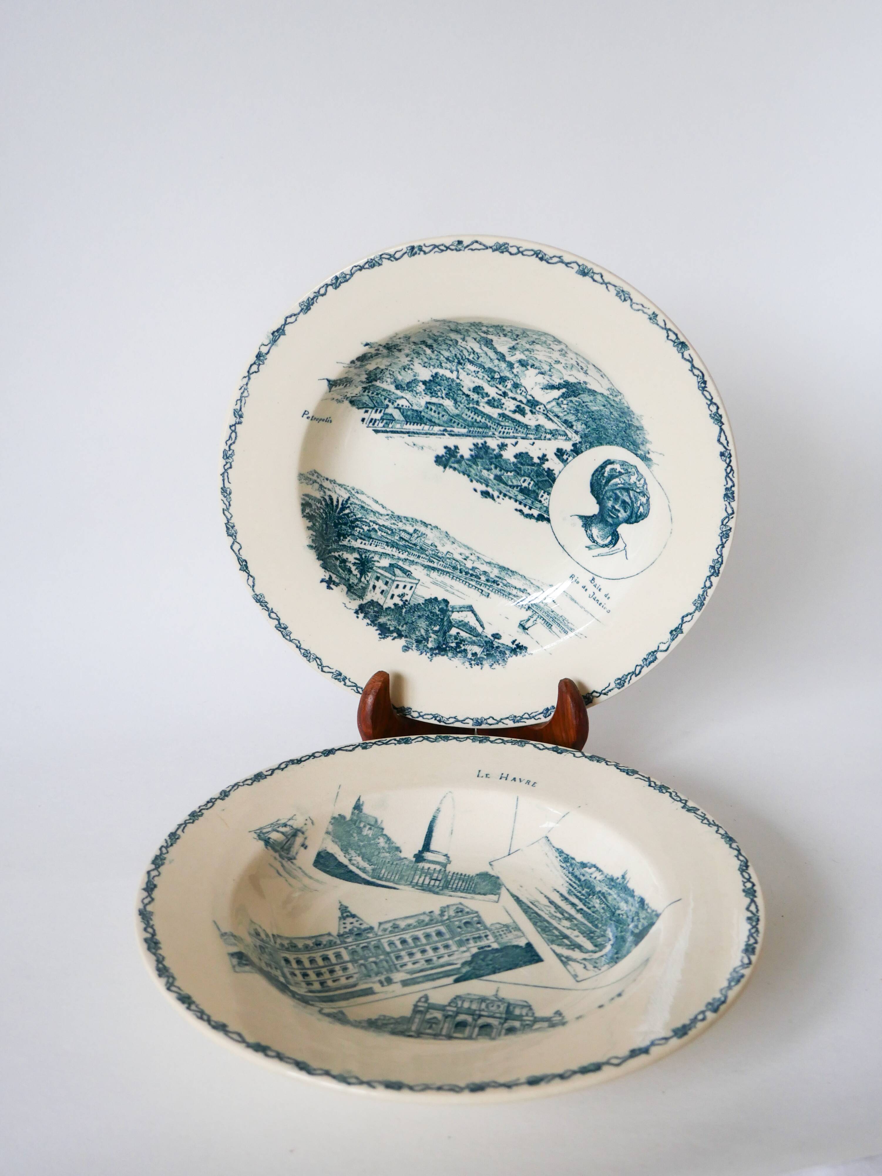 Set of 3 mismatched Iron Earth soup plates L&G Buffon model 19th century