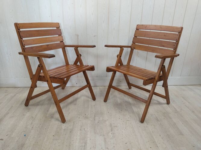 Pair of garden armchairs wood compass feet