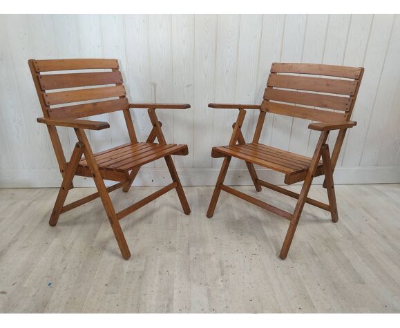 Pair of garden armchairs wood compass feet
