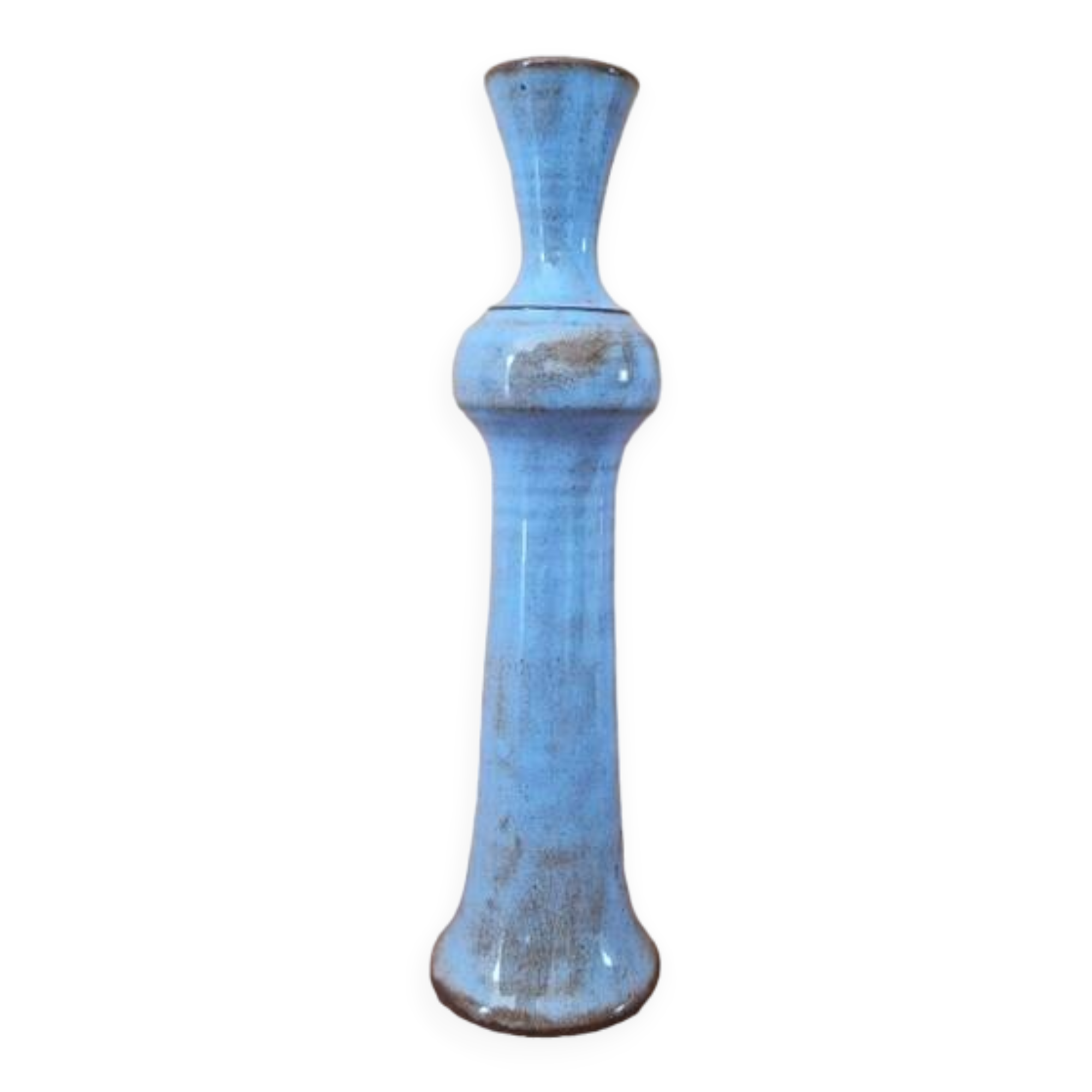 Jean François Descombes (Born in 1940) in Vallauris - Single-flower vase in blue enameled ceramic with reflections