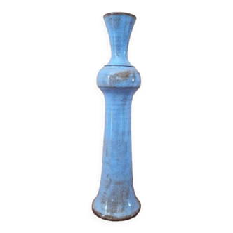 Jean François Descombes (Born in 1940) in Vallauris - Single-flower vase in blue enameled ceramic with reflections