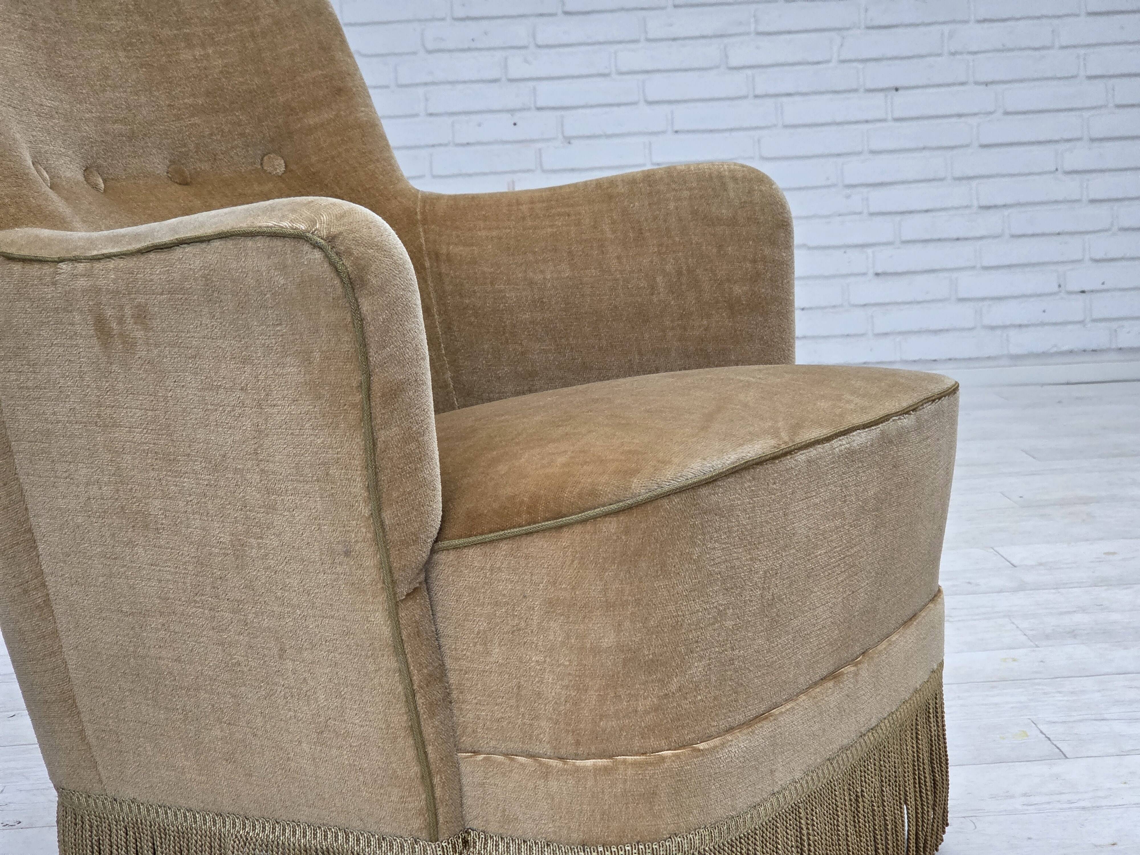 1970s, Danish armchair, light green furniture velour.