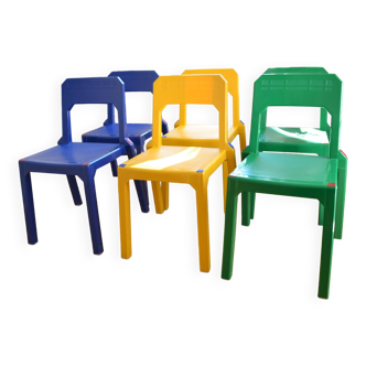 Set of 6 Altaïr chairs at Stamp by Henry Massonnet 80s era Menphis Postmodernism